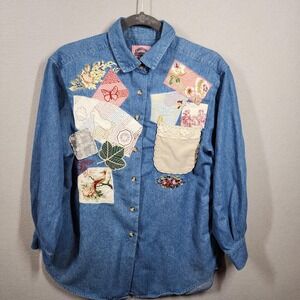 Vintage Cambridge Country Store Denim Shirt Womens Medium Patchwork Cottagecore